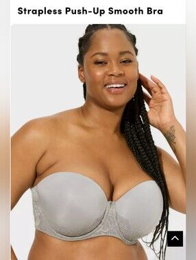 Torrid Curve Charcoal Gray Lace Lightly Lined Strapless Bra Plus Size 46DD